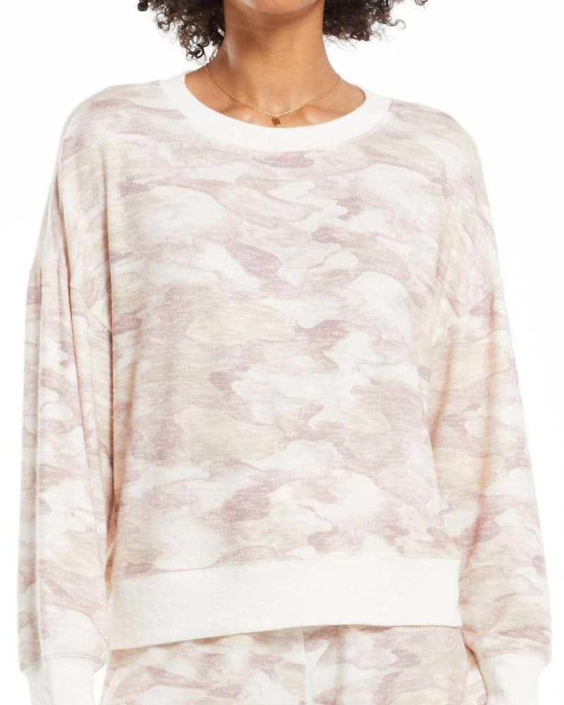 Front of a model wearing a size L Watercolor Camo Loungewear Set in Bone in Bone by Z Supply. | dia_product_style_image_id:341308